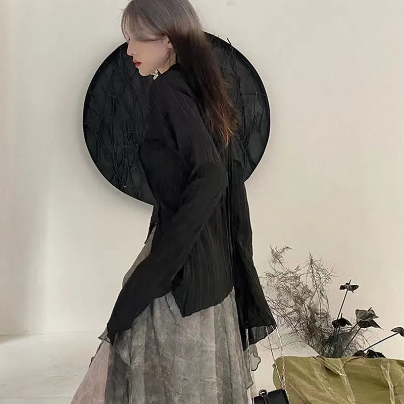 Gothic Black Shirt Yamamoto Style Dark Aesthetic Blouse Women Irregular Designer Clothes Emo Alt Clothes Grunge Tops Y2k-Dollar Bargains Online Shopping Australia