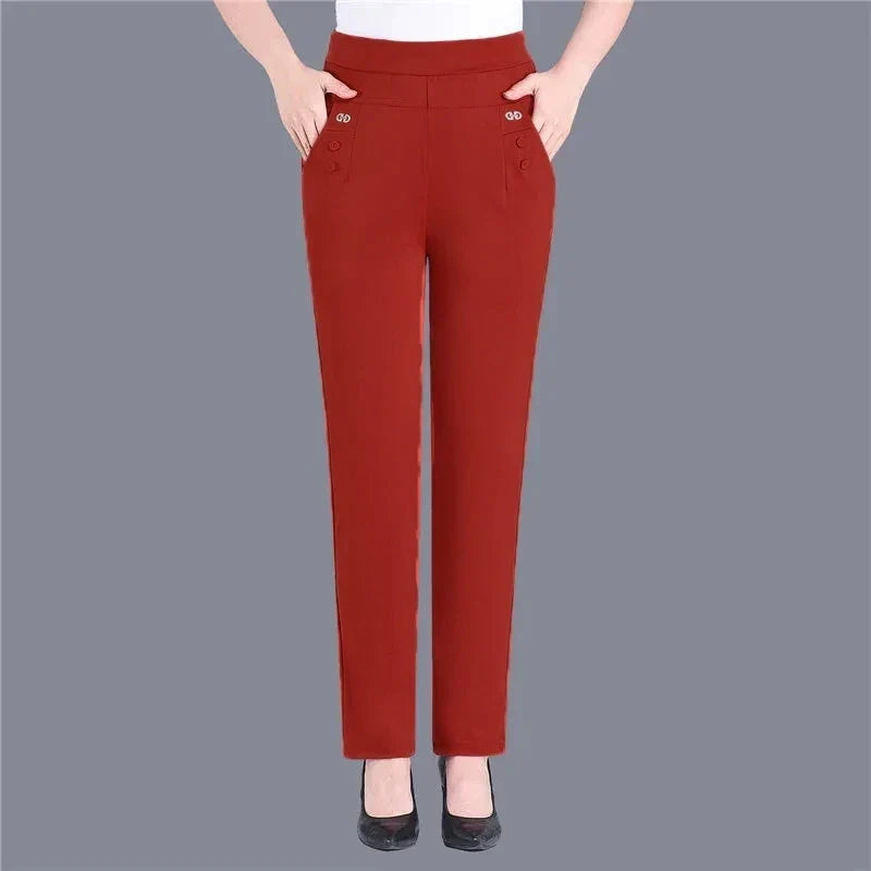 Women Thin Candy Colors Stretch Classic Pants Straight Trousers Mother Casual High Waist Pantalones Slim Ankle-Length Pants-Dollar Bargains Online Shopping Australia