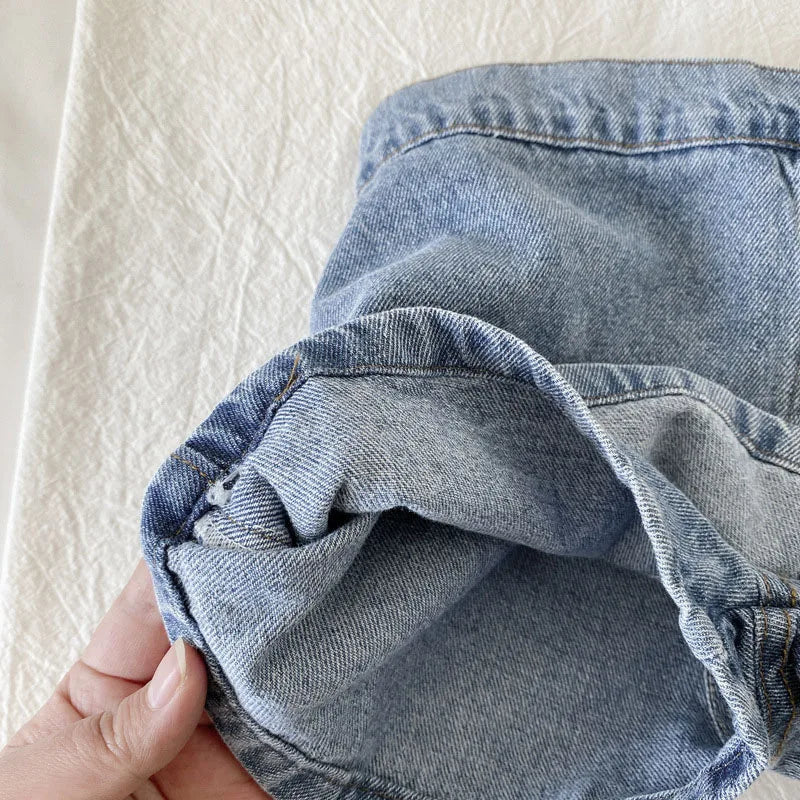 Summer Kids Girl Skirt Shorts Solid Elastic Waist Button Soft Denim Culotte Children Versatile Clothing-Dollar Bargains Online Shopping Australia