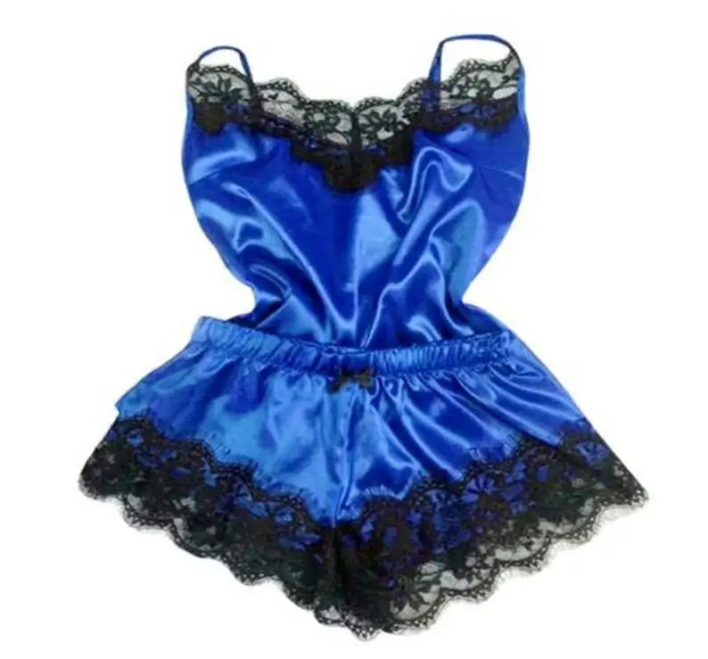 Women Bow Sleepwear Sleeveless Strap Nightwear Lace Trim Satin Cami Top Pajama Sets lingerie pyjamas women-Dollar Bargains Online Shopping Australia