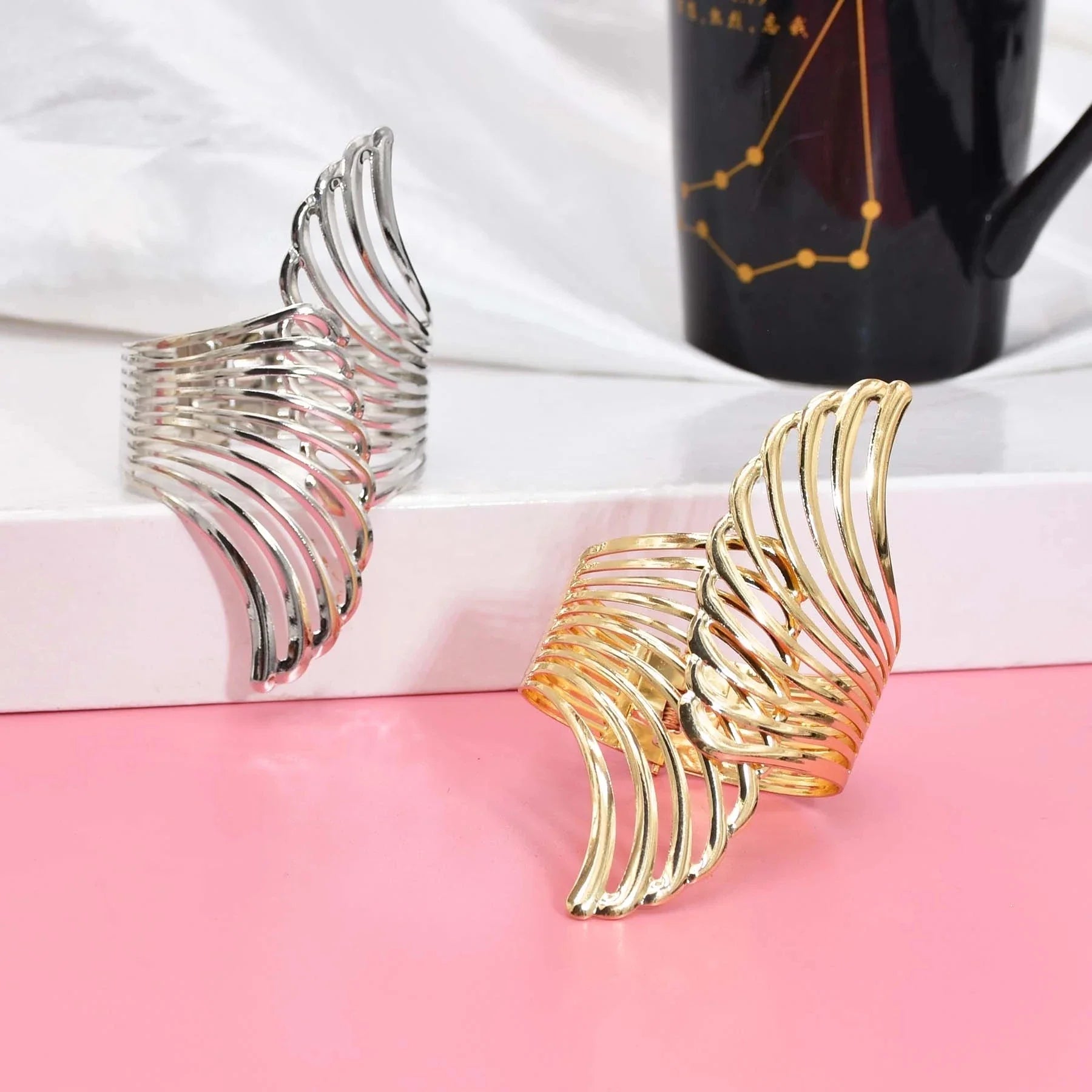 Hollow Wings Feather Wide Cuff Bracelets & Bangles For Women Men Gold Silver Color Alloy Open Big Male Female Bangle Jewelry-Dollar Bargains Online Shopping Australia