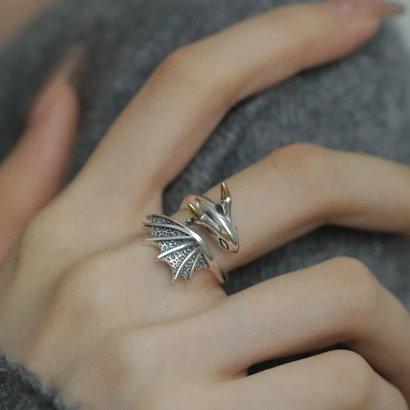 Wing Dragon Punk Ring for Women Girl Party Gift  Retro Hiphop