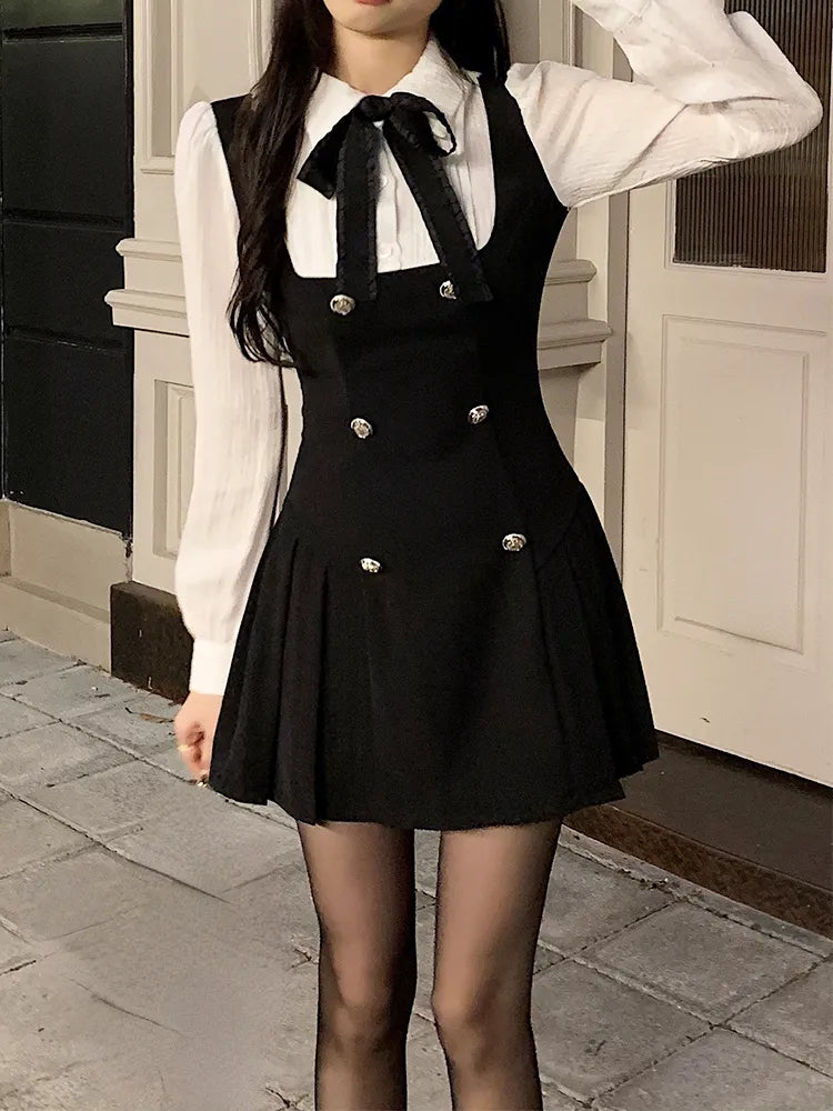 Two Dress Women Slim Chic Long Sleeve Bow Casual Y2k Mini Dress Female Korean Fashion Elegant Short Party Dress-Dollar Bargains Online Shopping Australia