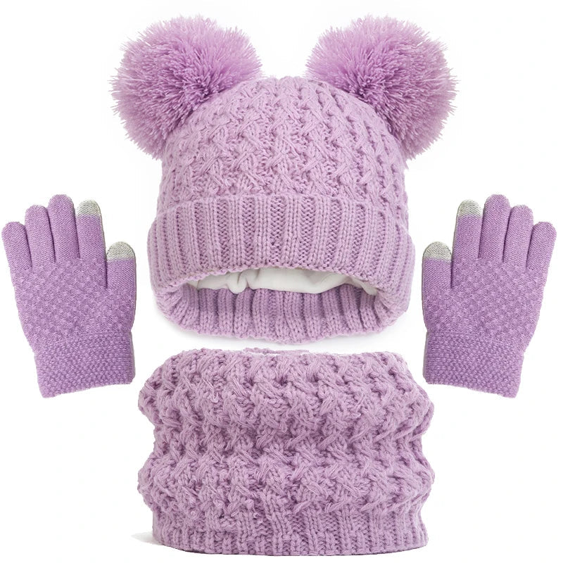 Imitation Cashmere Winter Baby Hat Gloves Scarf Set Fleece Warmer Scarves Thick Knitting Hats Boy Girl Cute Pompom Kids Beanie-Dollar Bargains Online Shopping Australia