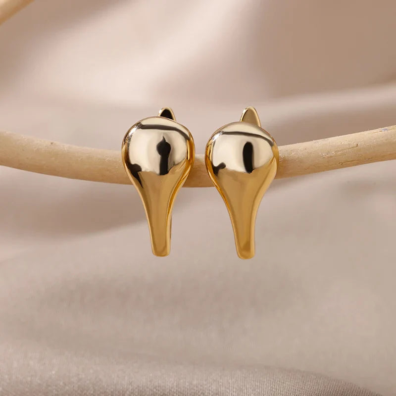 Stainless Steel Chunky Hoop Earrings For Women Friends Vintage Gold Color Geometry Water Droplets Earrings Simple Party Jewelry-Dollar Bargains Online Shopping Australia