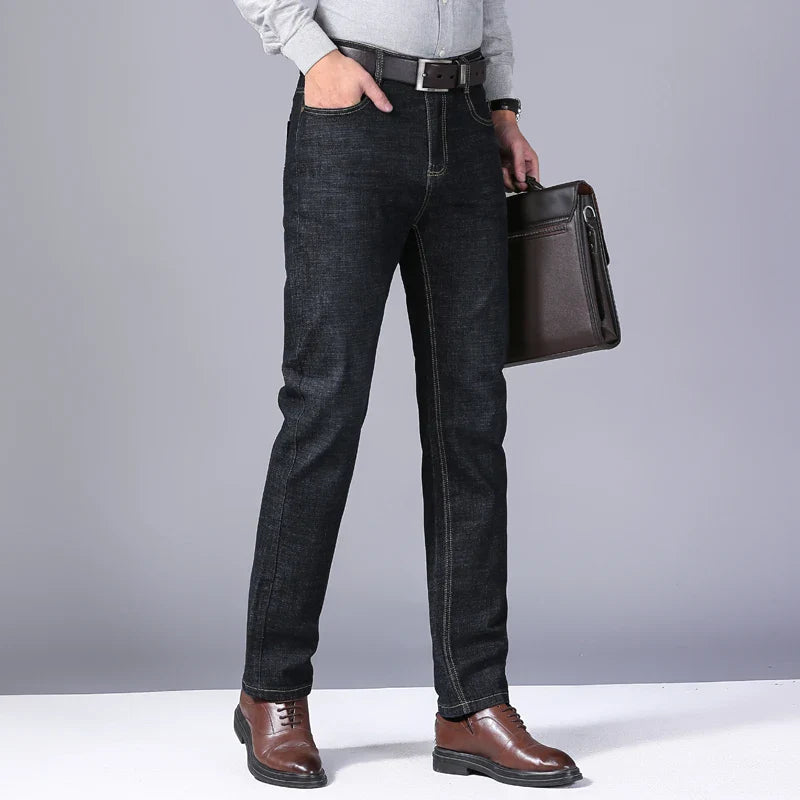 Men's Smart Jeans Business Fashion Straight Regular Blue Stretch Denim Trousers Classic Men