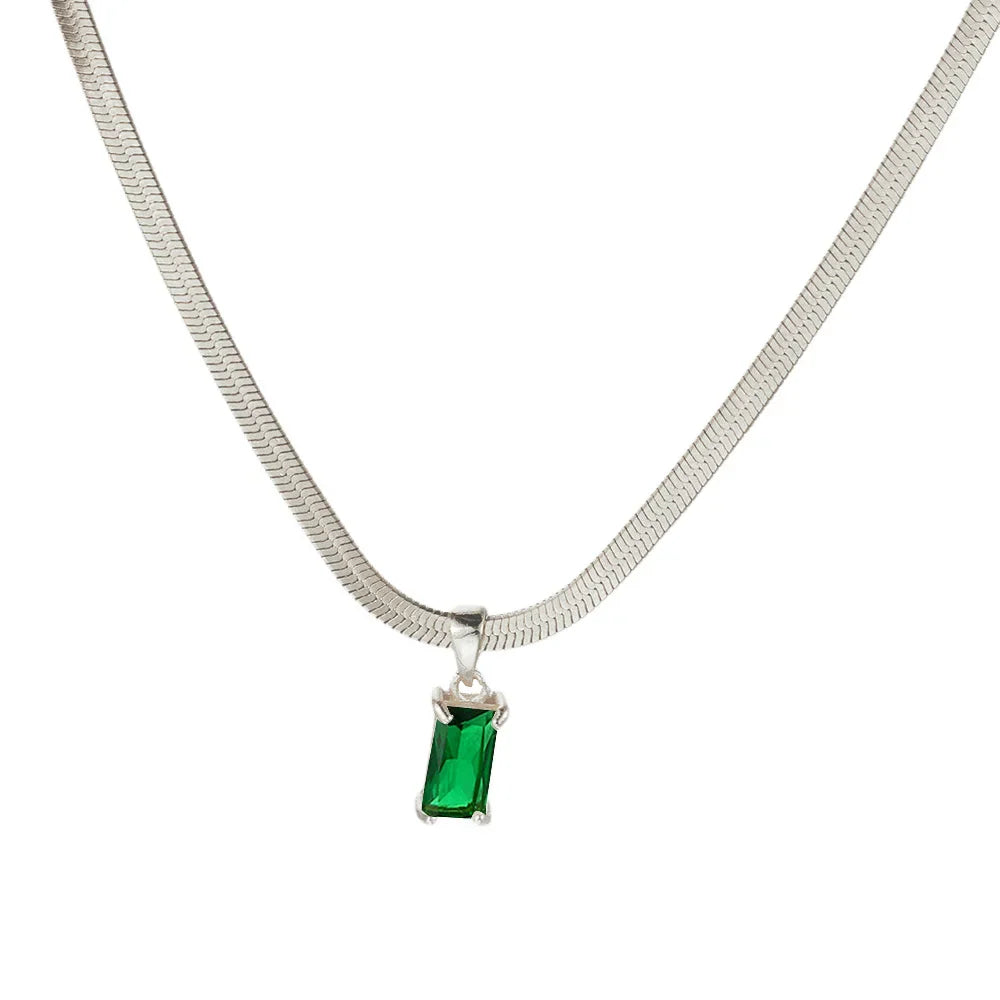 Squares Crystal Pendant Necklace for Women Dazzling CZ Gold Color Stainless Steel Choker Snake Chain on Neck Jewelry-Dollar Bargains Online Shopping Australia