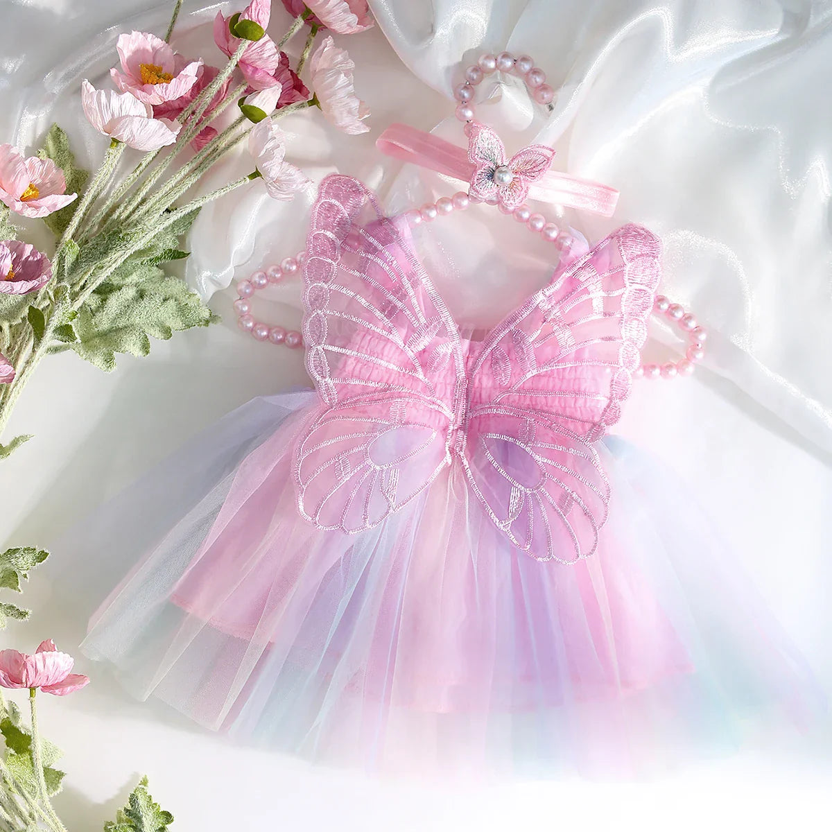 Newborn Girl Photography Outfits with Headband Baby Girl Butterfly Wings Mesh Dress for Photo Shooting Infant Props-Dollar Bargains Online Shopping Australia