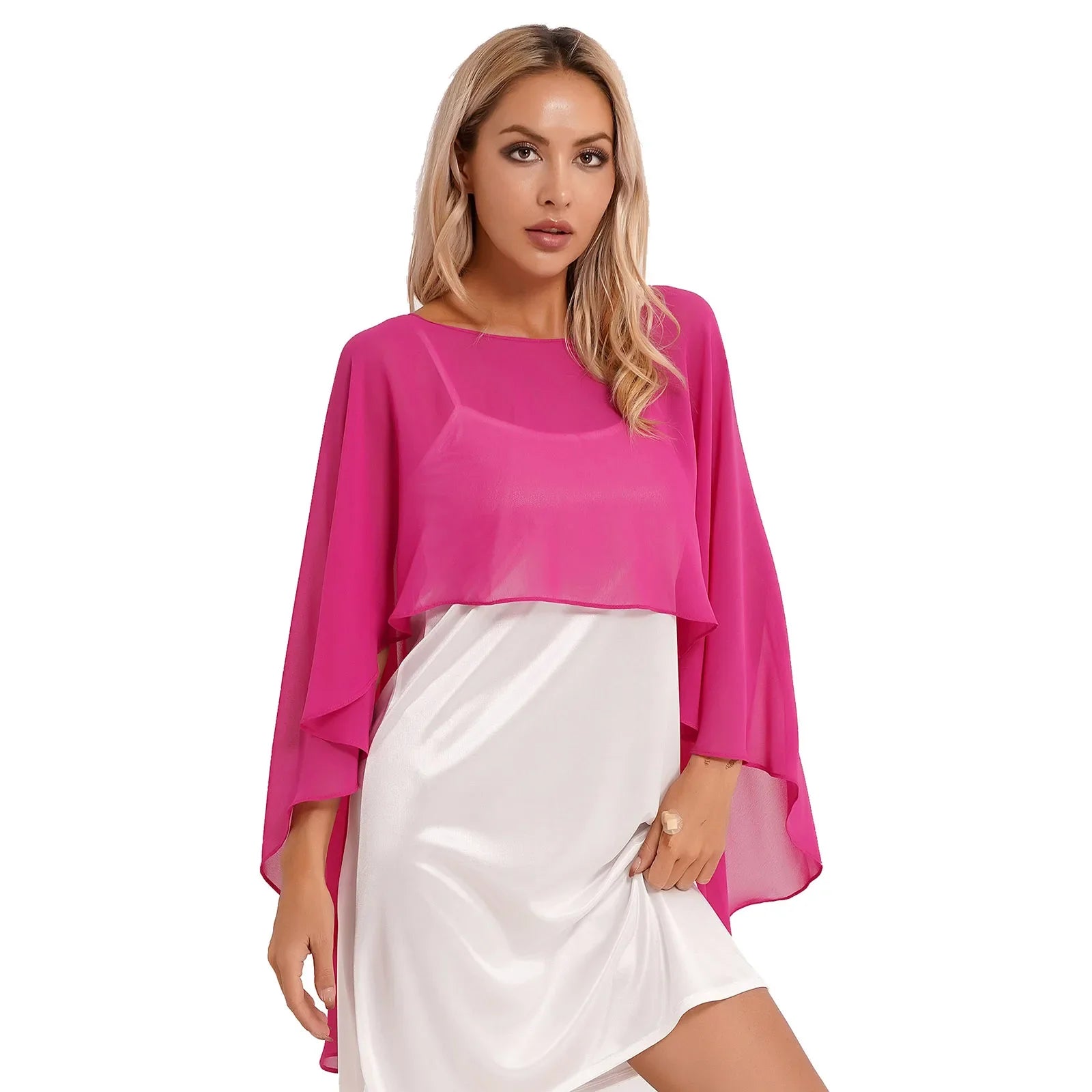 Women Chiffon Solid Pullover Capes Shawl Hi-low Hem Thin Soft Shrug Ponchos for Wedding Bridal Bridesmaid Evening Party Dress-Dollar Bargains Online Shopping Australia