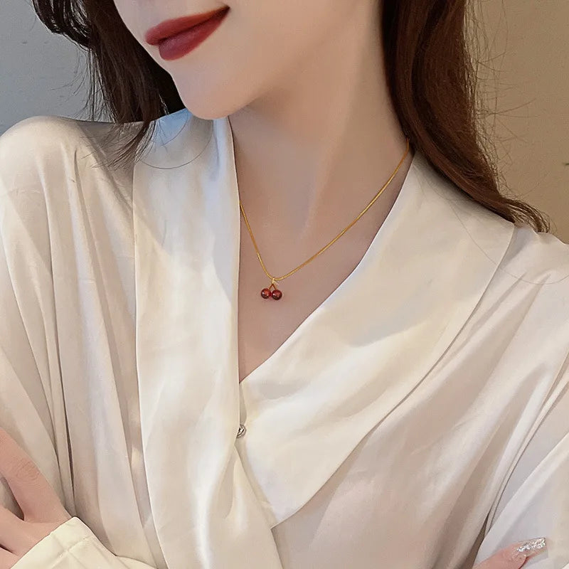 Cherry Gold Colour Pendant Necklace For Women Personality Fashion Necklace Wedding Jewelry Birthday Gifts