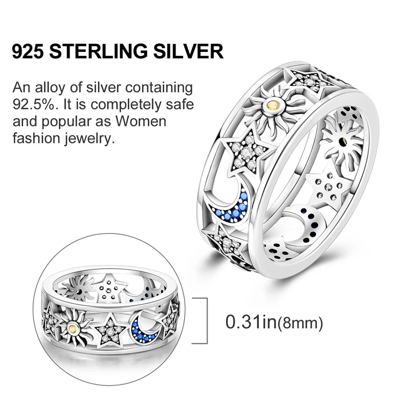 Sterling Silver Rings For Women High Quality Zircon Sets Eternal Love Star Moon Princess Finger Rings Jewelry Gifts