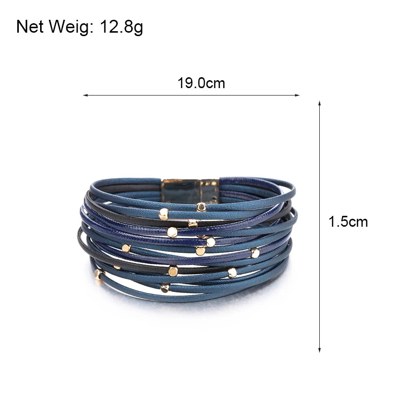 Charm Triple Color Leather Bracelet for Women Bohemian Metal Beads Multilayer Thin Strip Wrap Bracelets Fashion Jewelry