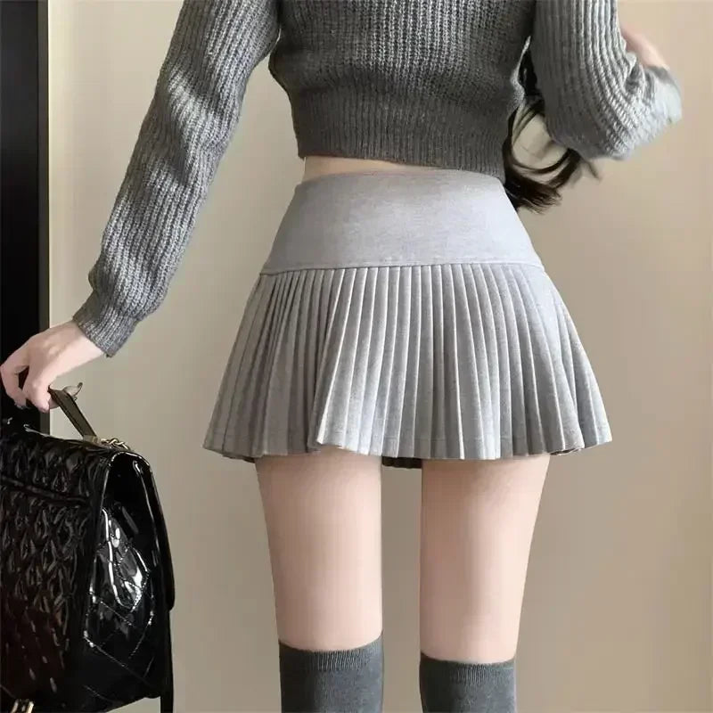 Woolen Pleated Skirt Women Korean Cute Sexy High Waist A-line coquette Extreme Mini Skirt Autumn Winter Vintage School