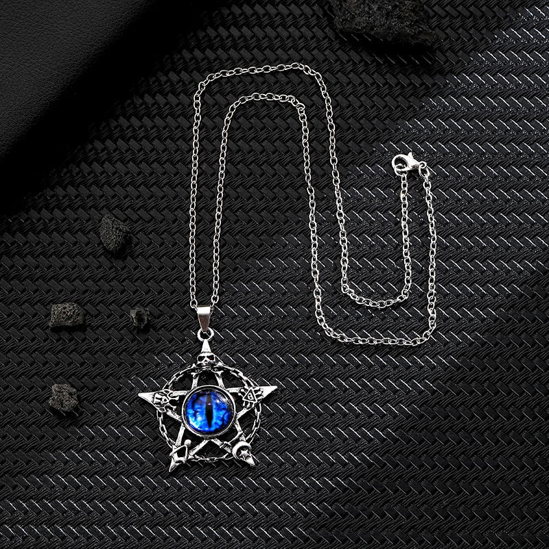 Pentagram shape Devil's Eye Pendant Necklace For Men And Women Punk Retro Non Adjustable Metal Collar Trending Jewelry Gifts-Dollar Bargains Online Shopping Australia