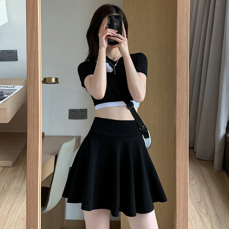 Summer Women's Skirts Fashion Sexy Mini Elastic Pleated Sun Skirts For School Girl Uniform Korean Black High Waist Tennis Skirts-Dollar Bargains Online Shopping Australia