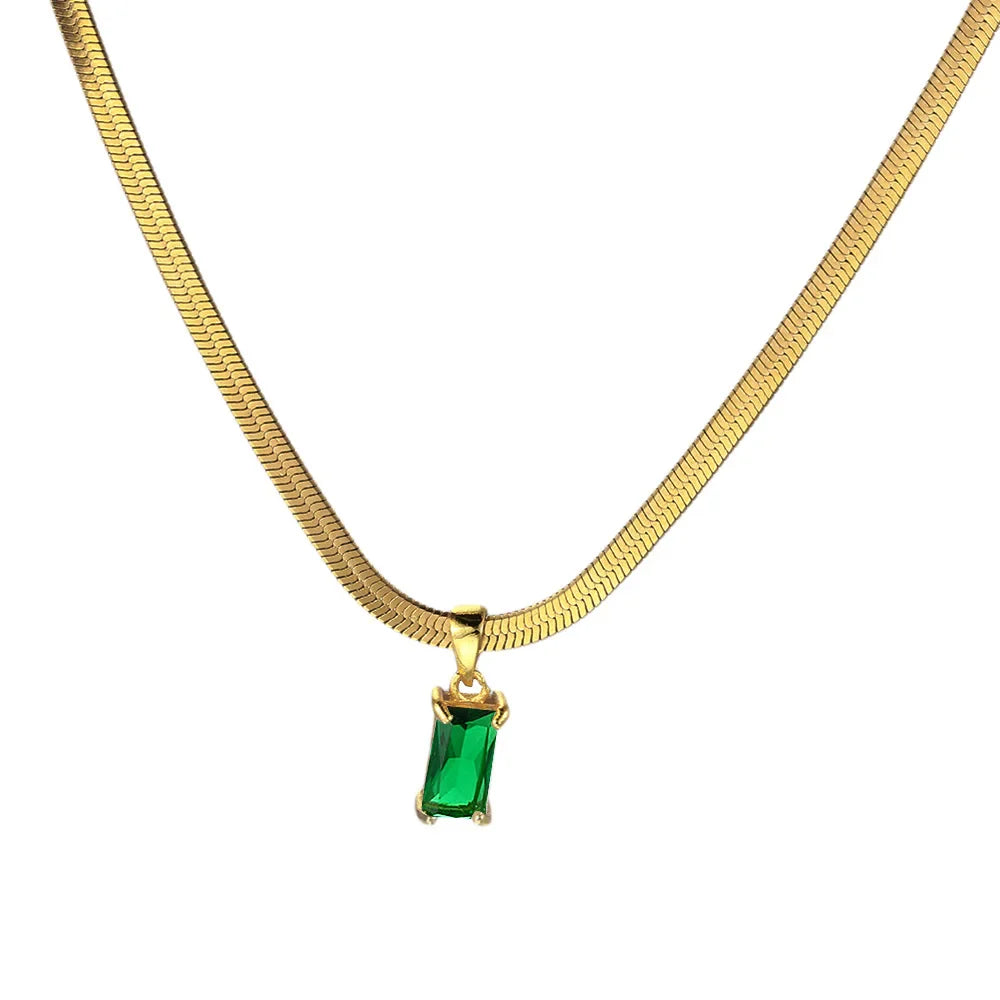 Squares Crystal Pendant Necklace for Women Dazzling CZ Gold Color Stainless Steel Choker Snake Chain on Neck Jewelry-Dollar Bargains Online Shopping Australia