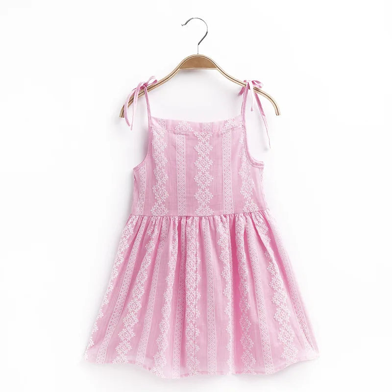 Girls Strappy Dress Kids Pink Sleeveless Printed Dress Baby Cotton And Linen Casual Princess Dress-Dollar Bargains Online Shopping Australia
