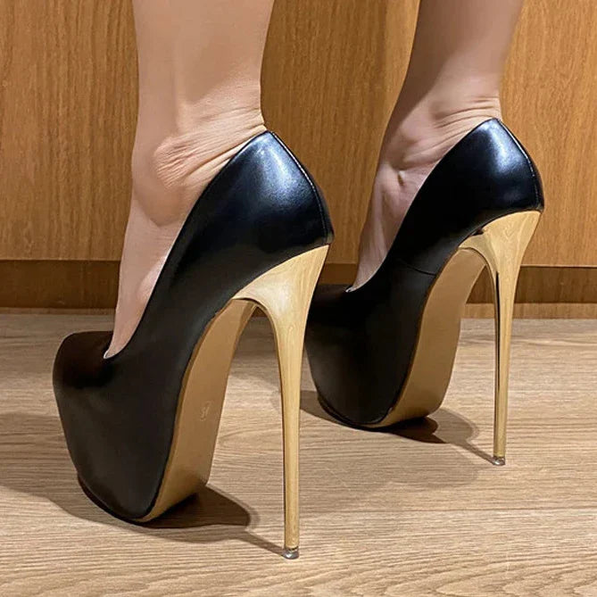 Runway Style Fashion Metal Thin High Heels Stripper Pole Dance Shoes Sexy Slingback Shallow Round Toe Platform Pumps Women-Dollar Bargains Online Shopping Australia