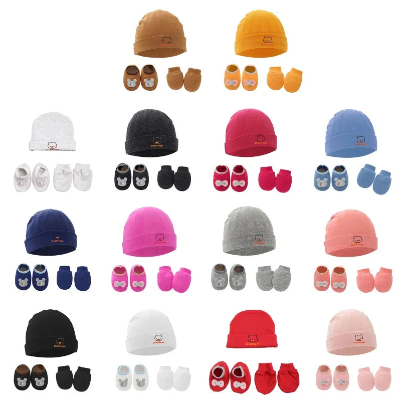 Baby Anti Scratching Gloves Hat Foot Cover Set Soft Cotton Newborn No Scratch Mittens Socks Beanies Cap Nightcap-Dollar Bargains Online Shopping Australia