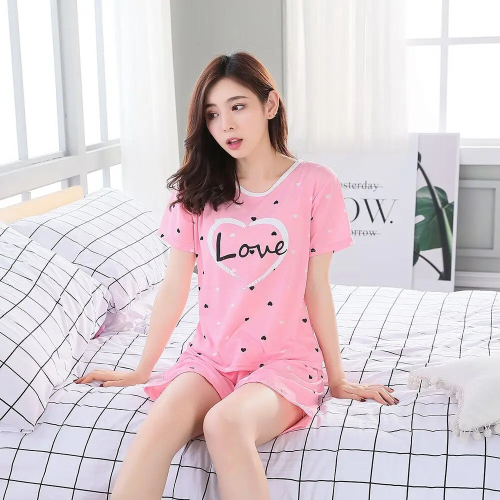 Women Sleepwear Lovely Home Suits Pyjama Short Sleeve Pajamas Set Women Pajamas Comfortable Girl-Dollar Bargains Online Shopping Australia