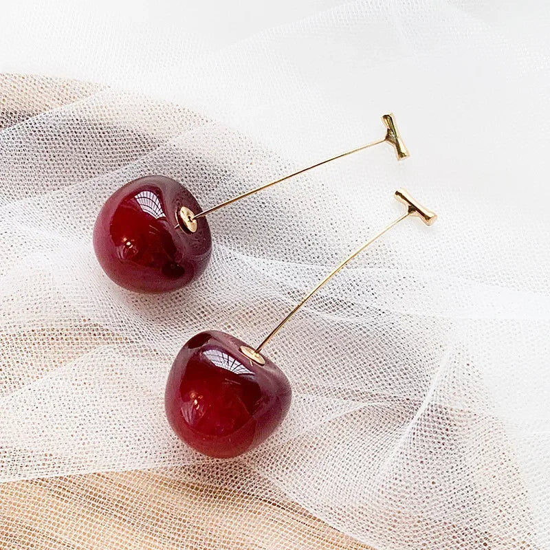 Small Fresh Sweet Red Cherry Earrings Cherries Pendant Earrings for Women Fruit Earrings Stainless Steel Earring Charm Jewelry-Dollar Bargains Online Shopping Australia