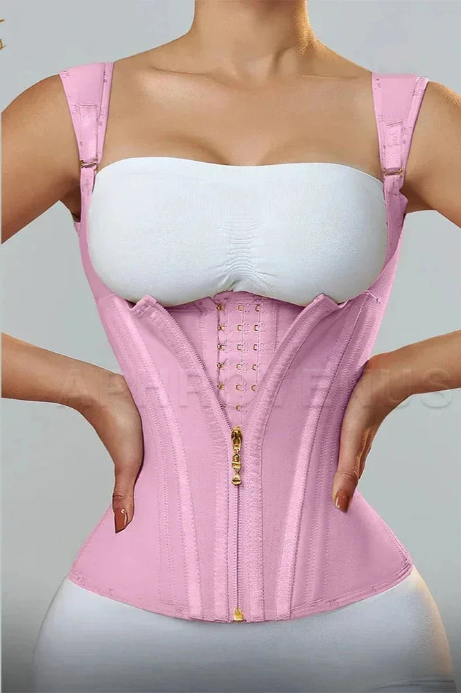 Women Double Compression Waist Trainer Corset with Bone Adjustable Zipper and Hook-eyes Flat Belly Body Shaper-Dollar Bargains Online Shopping Australia