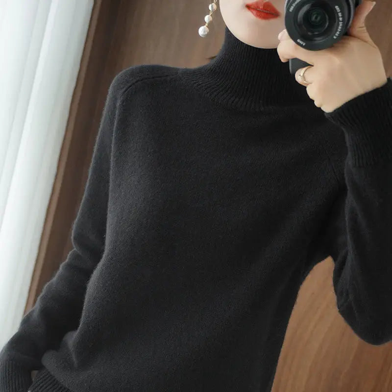 Turtleneck Pullover Cashmere Sweater Women Pure Color Casual Long-sleeved Loose-Dollar Bargains Online Shopping Australia