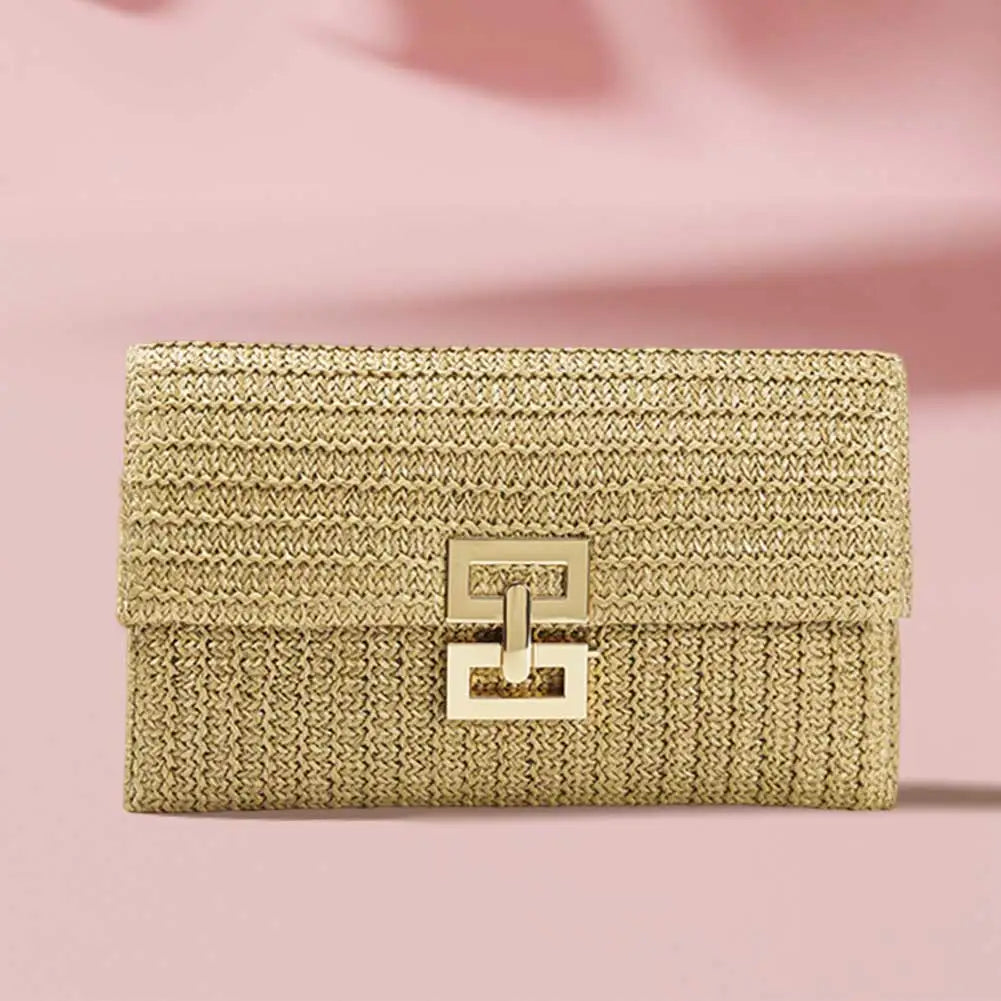 Women Crochet Beach Handbag Versatile Weaving Clutch Bag Simple Clutch Purse Ladies Summer Daily Bag