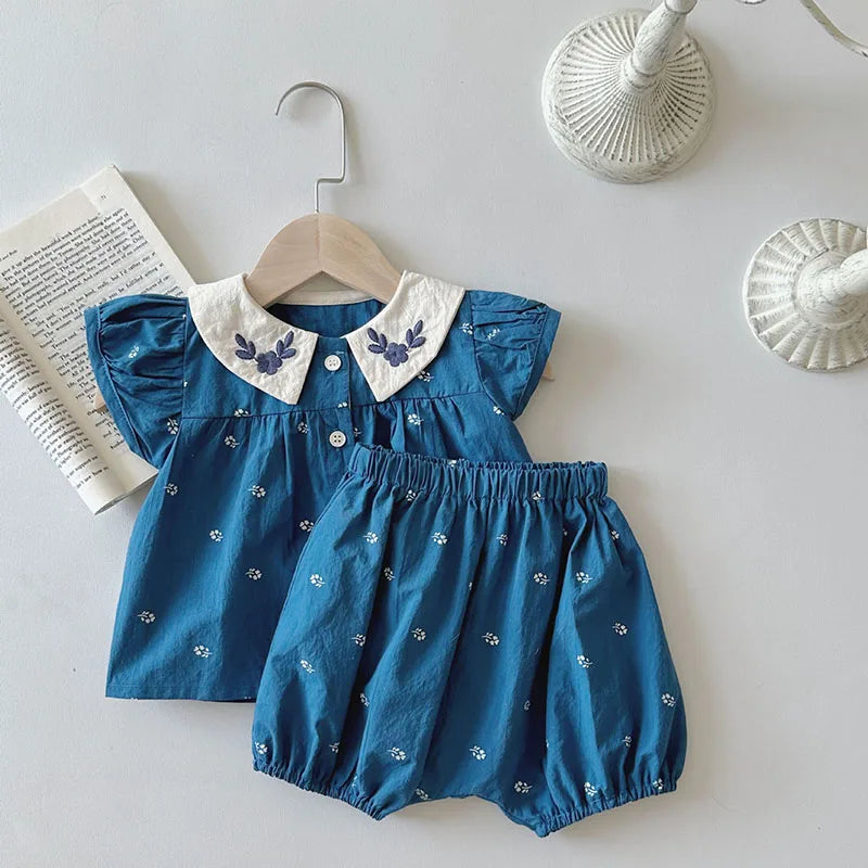Baby Summer Clothes Set Lovely Peter Pan Collar Blouse and Shorts 2Pcs for Infant Girls Toddler Outfit-Dollar Bargains Online Shopping Australia