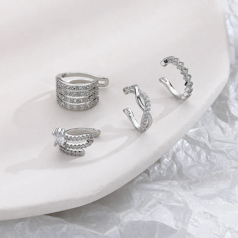 925 Stamp Silver Zirconia Pearl Clip On Earrings for Women Geometric Ear Cuff Girl Jewelry