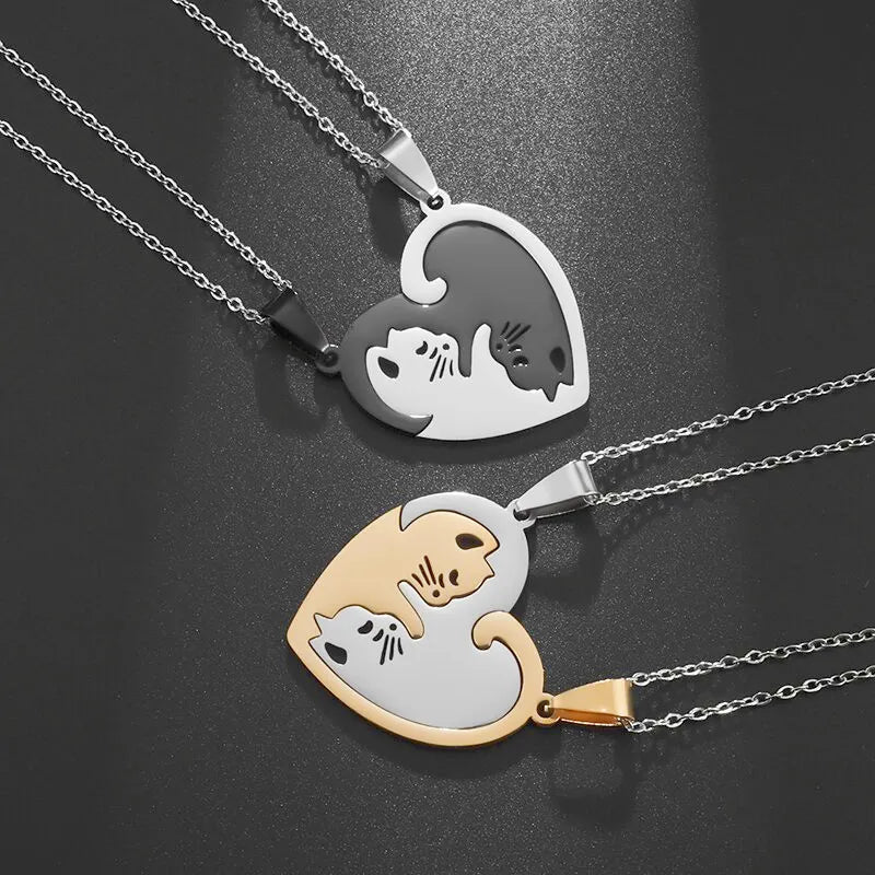Hot Hug Love Pet Cat Pairing Couple Necklace Fashion Stainless Steel Men Women Best Friend Bff Pendant Jewelry Gift-Dollar Bargains Online Shopping Australia