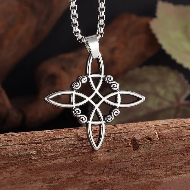Witch Knot Necklace Stainless Steel Magic Knot Pagan Witchcraft Symbols Pendant Celtic Knot Necklace Jewelry Gifts for Women-Dollar Bargains Online Shopping Australia