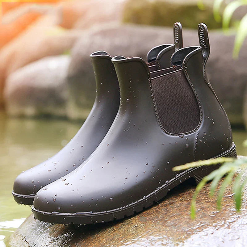 Women Chelsea Rain Boots Shiny Ankle Boots Waterproof Upper Toe Elastic Band Low Sole Fashion Non-slip Comfortable Boots-Dollar Bargains Online Shopping Australia