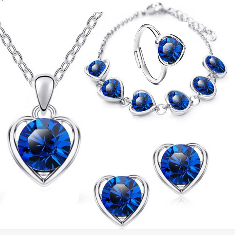 Crystal Ring Necklace Earrings Set Wedding Jewelry Sets For Brides Pendant Earrings For Girls Women African Jewelry Sets-Dollar Bargains Online Shopping Australia