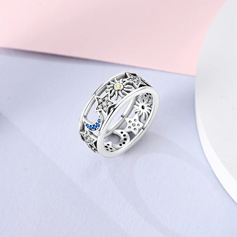 Sterling Silver Rings For Women High Quality Zircon Sets Eternal Love Star Moon Princess Finger Rings Jewelry Gifts