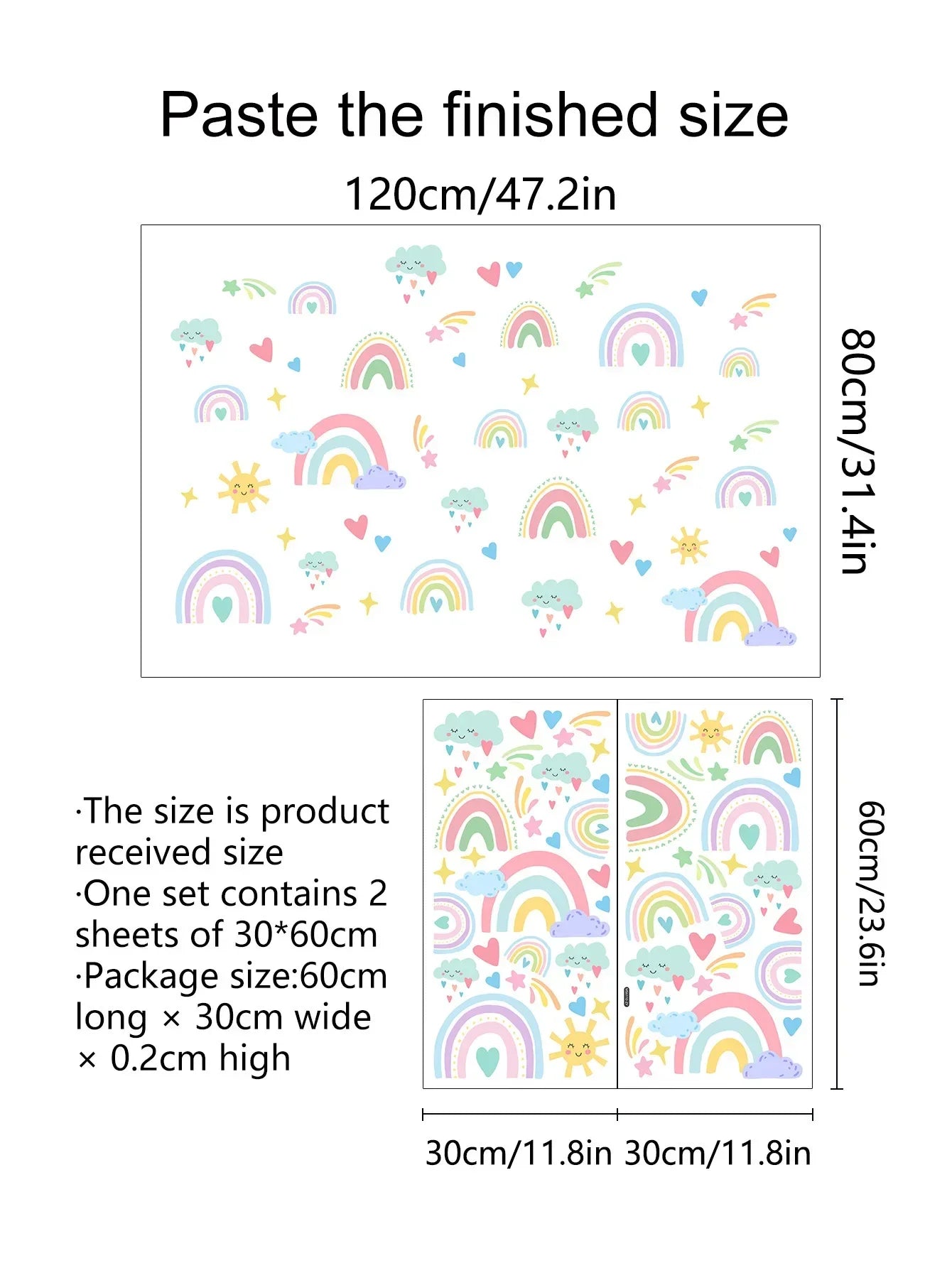 Rainbow Wall Stickers for Girls Kids Children Nursery  Art Removable Room Decor Decals Cartoon Colorful  Decoration