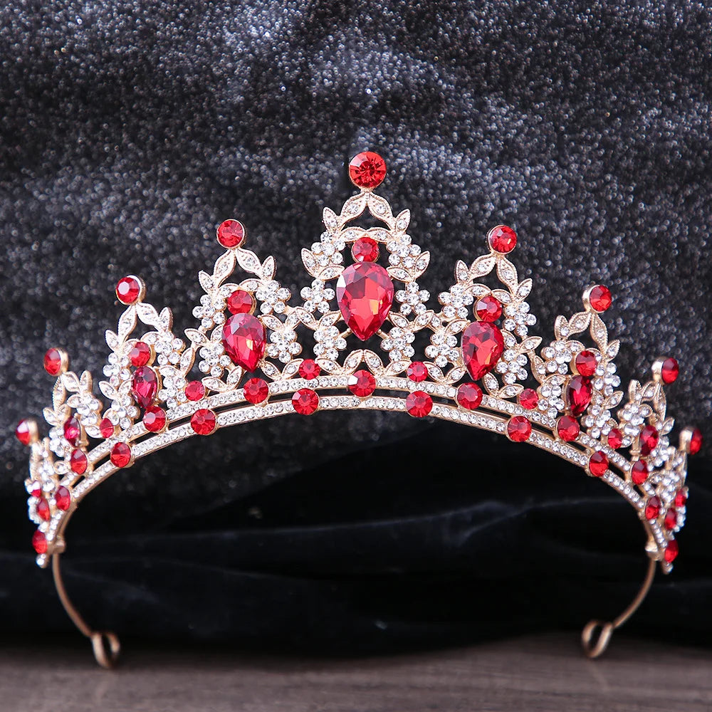 Crystal Crown Hair Accessories Tiara For Women Party Red Purple Rhinestone Bridal Crown New Hair Jewelry