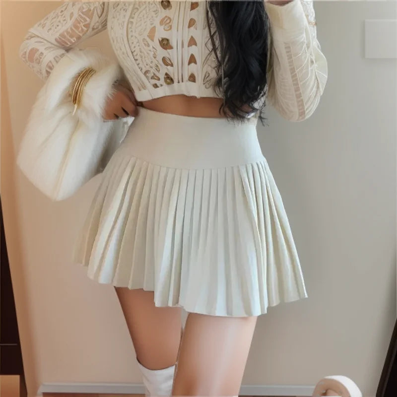 High Waist Womens Sexy Mini Skirts Side Zipper Vintage Pleated Skirt Korean Student White Tennis Skirts Short Black