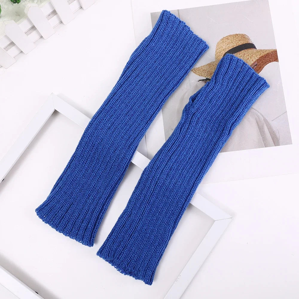 Knitted Long Fingerless Gloves Women Mitten Winter Y2K Solid Arm Warmer Sleeves Fashion Casual Soft Girls Clothes Punk Glove-Dollar Bargains Online Shopping Australia