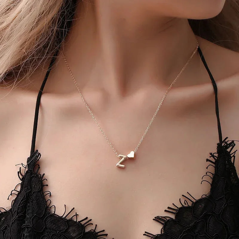 Tiny Heart Dainty Initial Necklace Gold Silver Color Letter Name Choker For Women Pendant Jewelry Gift-Dollar Bargains Online Shopping Australia