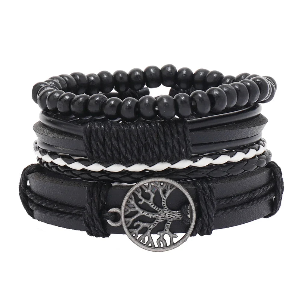 Trendy Compass Man Leather Bracelets set Black Hand Woven Bracelet for Men 4pcs/set DIY Male Jewelry Gift New Pulsera Hombre-Dollar Bargains Online Shopping Australia