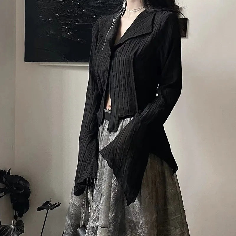 Gothic Black Shirt Yamamoto Style Dark Aesthetic Blouse Women Irregular Designer Clothes Emo Alt Clothes Grunge Tops Y2k-Dollar Bargains Online Shopping Australia