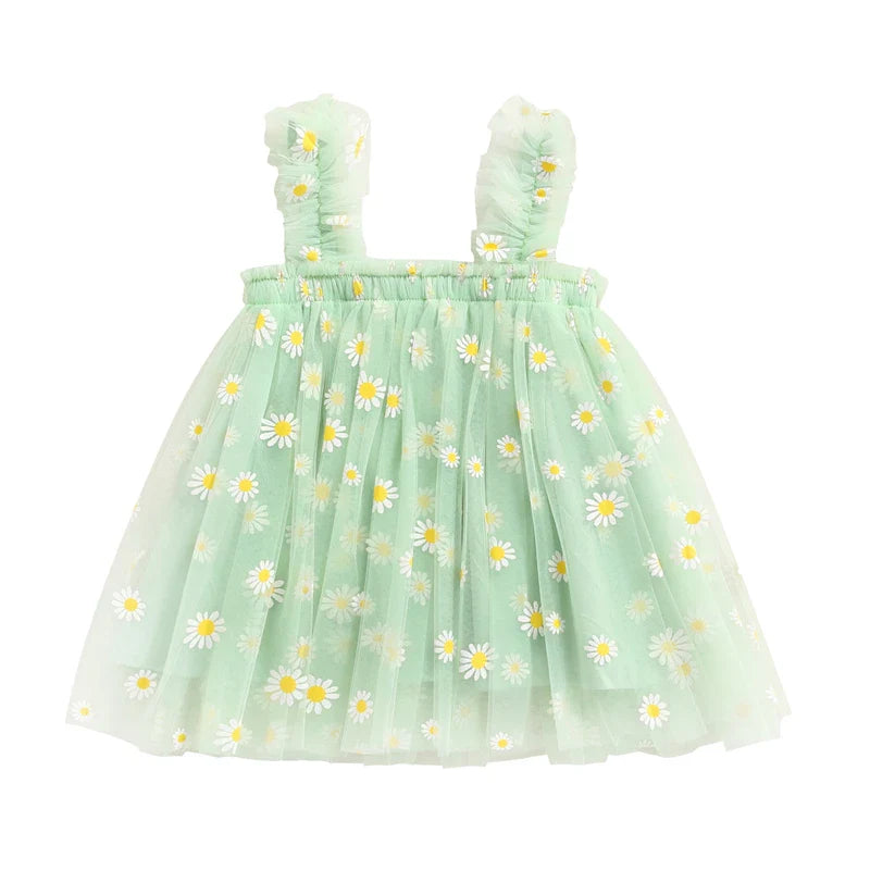Toddler Dress Kids Girls Party 2023 Summer Sleeveless Daisy Floral Tutu Dress Layered Tulle Dress Princess Birthday Dresses-Dollar Bargains Online Shopping Australia
