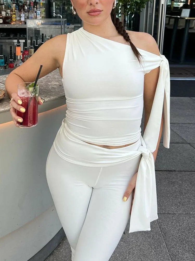 White Shorts 2 Piece-Set Female Off-Shoulder Slim Pleated Fashion Cropped Top And High Waist Shorts Sets Women's Outfits-Dollar Bargains Online Shopping Australia