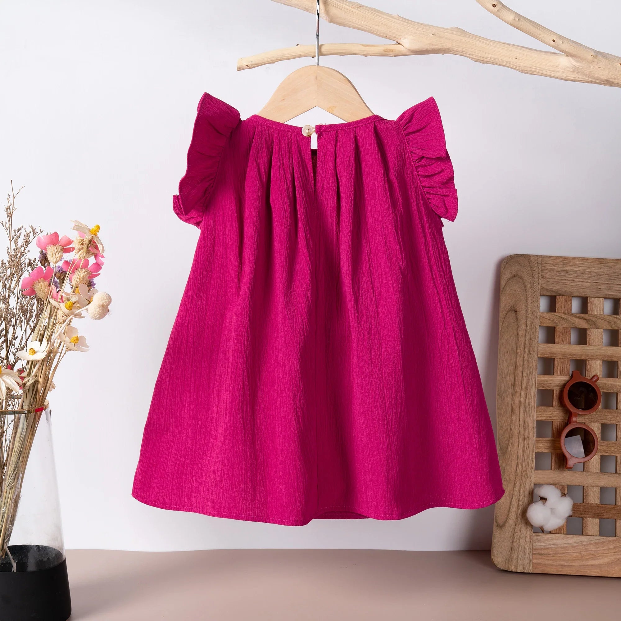 Girl Korean Casual Dresses Summer Infant Girls Solid Dress Cute and Sweet Little Flying Sleeves Sleeveless Dress