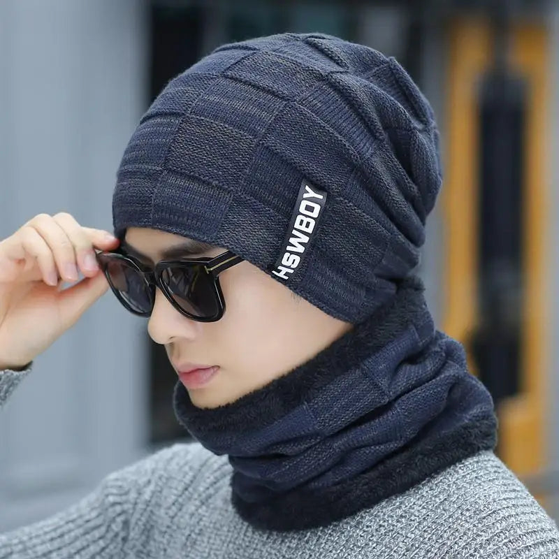 Hat Men's Winter Warmth Thickened and Plushed Korean Version Cycling Knitted Woolen Hat Student Pullover Headband Hat