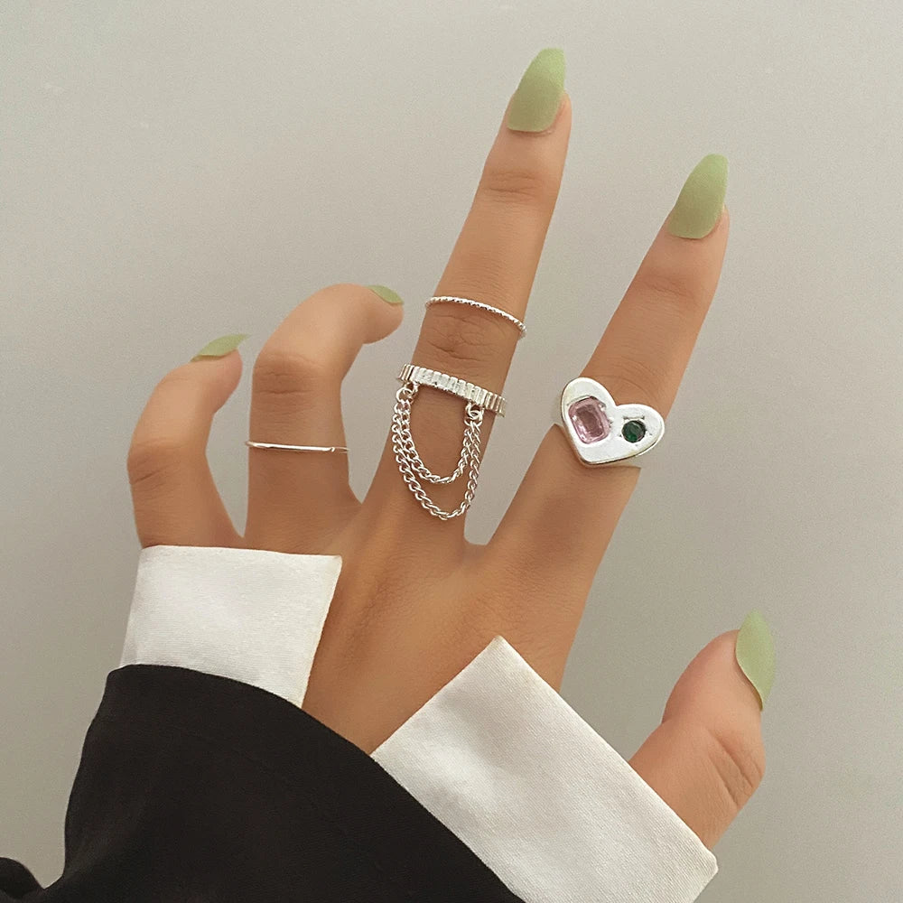 Elegant Emerald White Rings Set for Women Vintage Crystal Geometric Finger Ring Fashion Jewelry-Dollar Bargains Online Shopping Australia