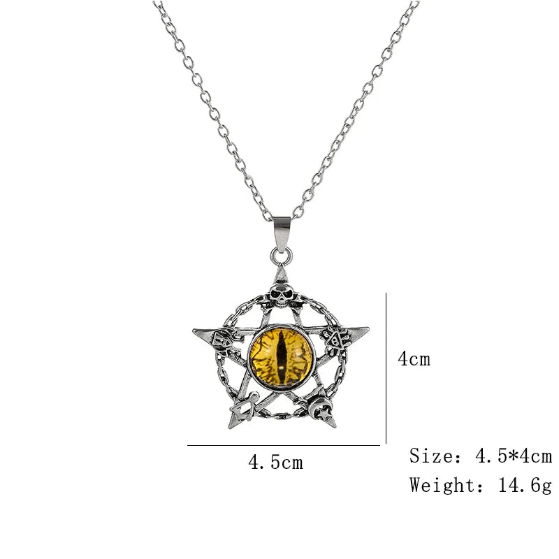 Pentagram shape Devil's Eye Pendant Necklace For Men And Women Punk Retro Non Adjustable Metal Collar Trending Jewelry Gifts-Dollar Bargains Online Shopping Australia