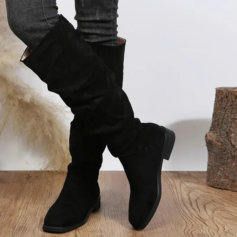Autumn and Winter Fashion New Sexy Solid Color Warm Round Toe Thick Bottom Low Heel Comfortable Women's Boots Botas Mujer-Dollar Bargains Online Shopping Australia