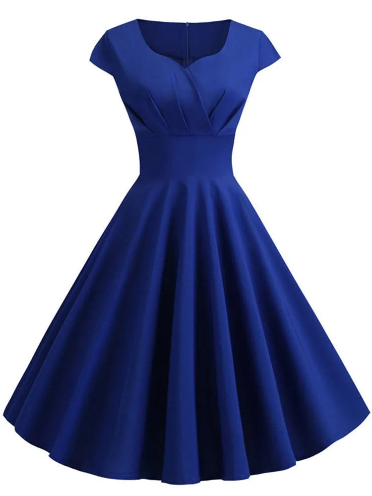 Summer Dress Women V Neck Vintage Robe Elegant Retro pin up Party Office Midi Dresses-Dollar Bargains Online Shopping Australia